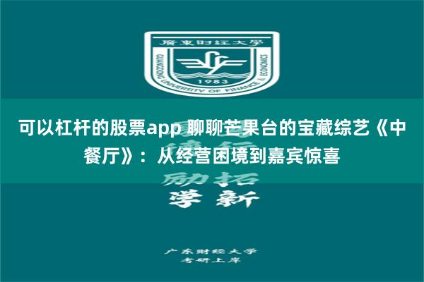 可以杠杆的股票app 聊聊芒果台的宝藏综艺《中餐厅》：从经营困境到嘉宾惊喜